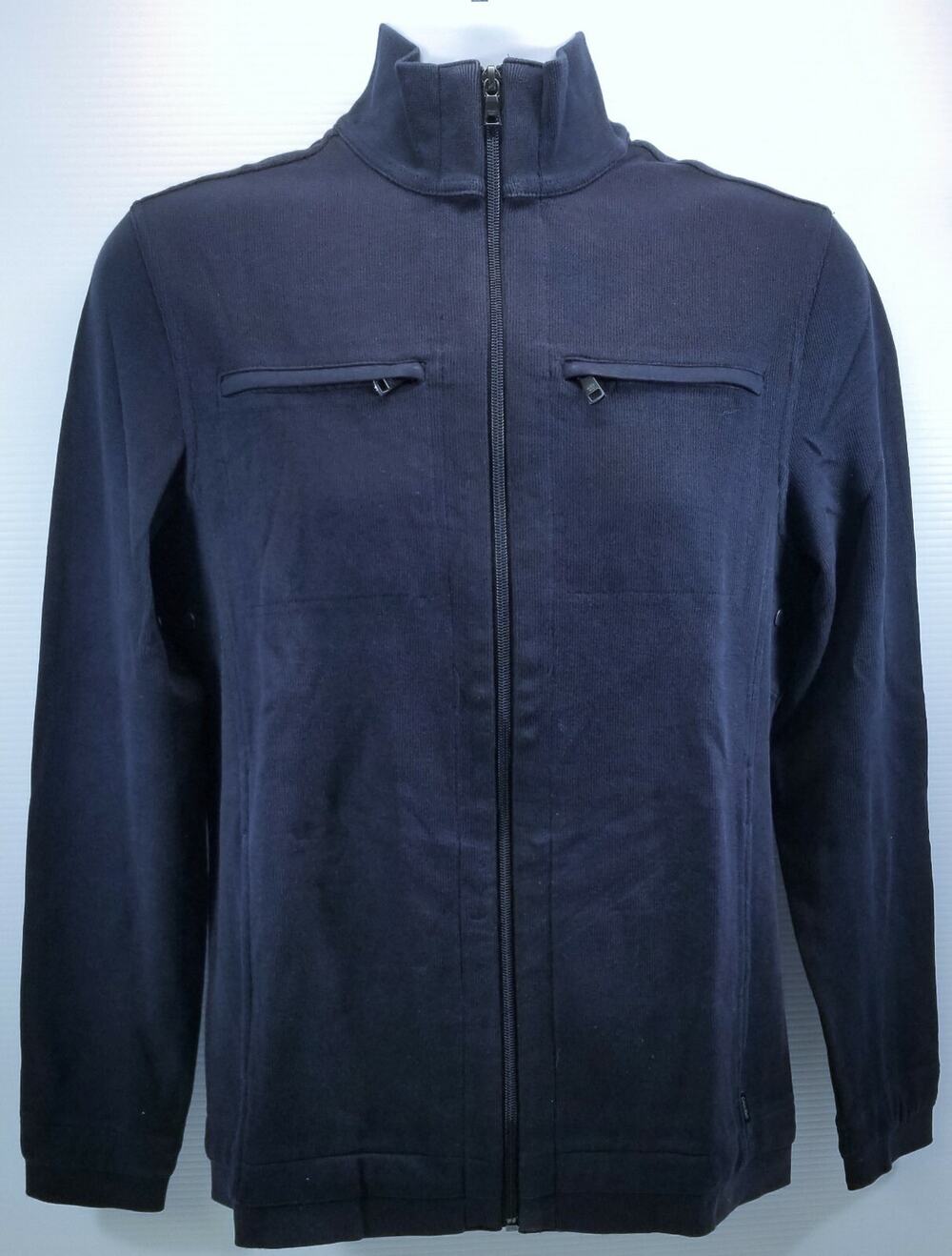 F6) Calvin Klein Men Full Zip Knit 100% Cotton Navy Blue Shirt Small